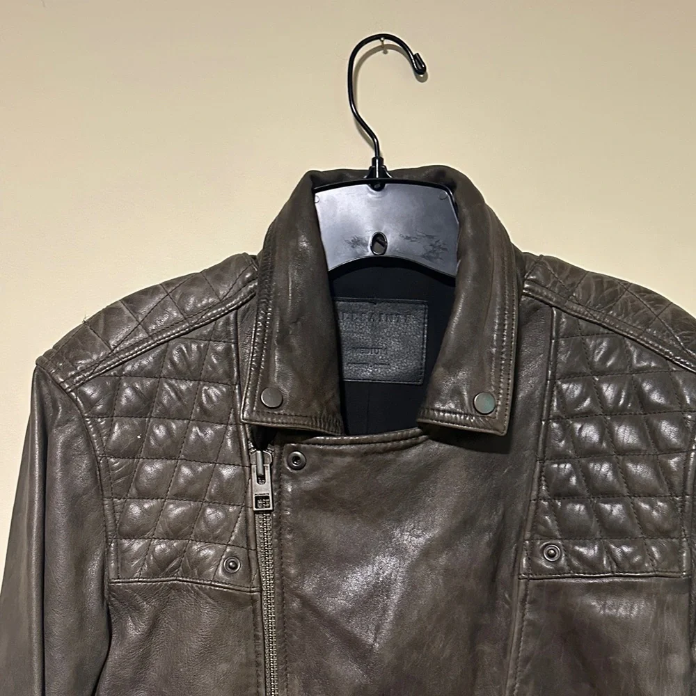 Men's Quilted Brown/Olive Leather Jacket - Picture 4 of 8